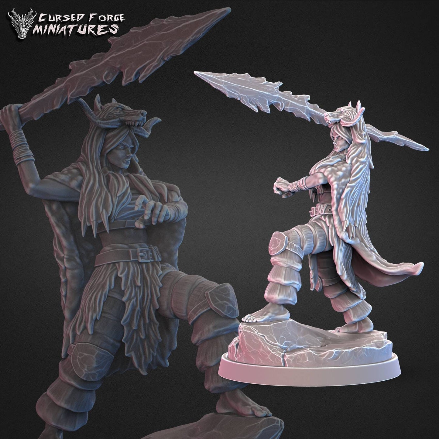 Frost Druid and Arctic fox(cursed forge miniatures) - unpainted - D&D - Tabletop - RPG - fantasy - miniature