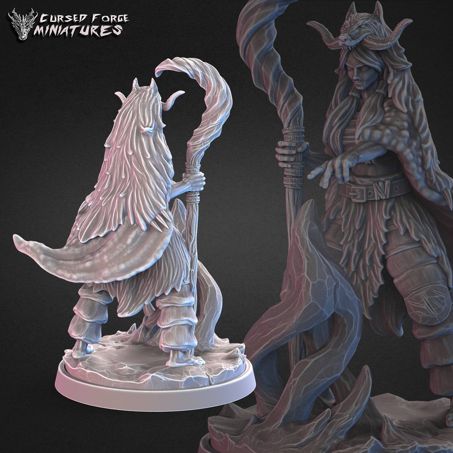 Frost Druid and Arctic fox(cursed forge miniatures) - unpainted - D&D - Tabletop - RPG - fantasy - miniature