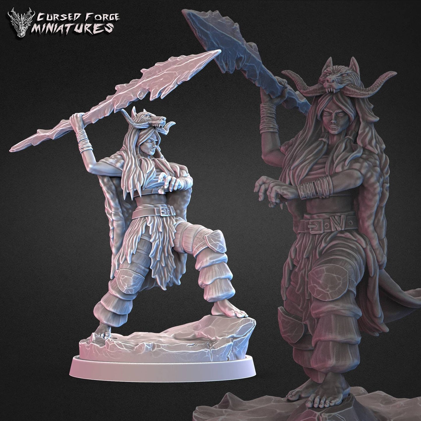 Frost Druid and Arctic fox(cursed forge miniatures) - unpainted - D&D - Tabletop - RPG - fantasy - miniature