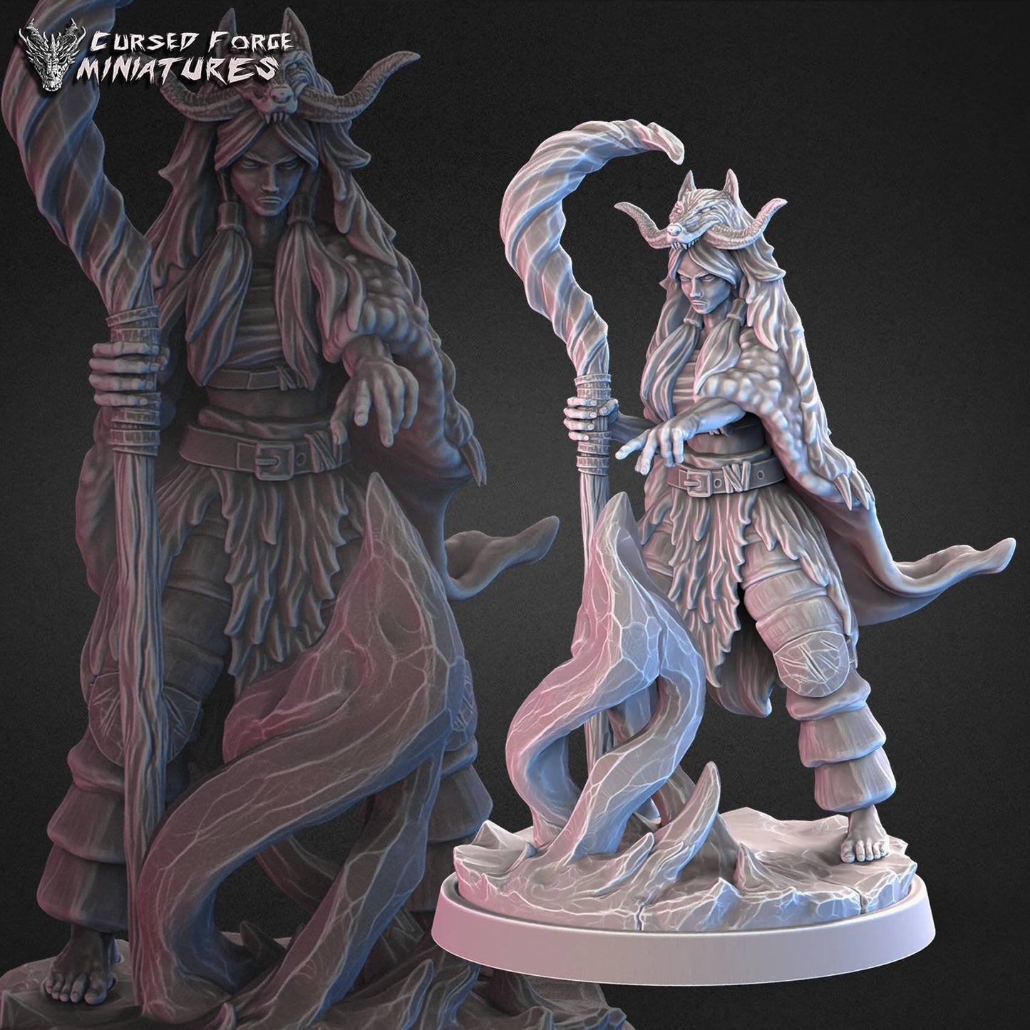 Frost Druid and Arctic fox(cursed forge miniatures) - unpainted - D&D - Tabletop - RPG - fantasy - miniature