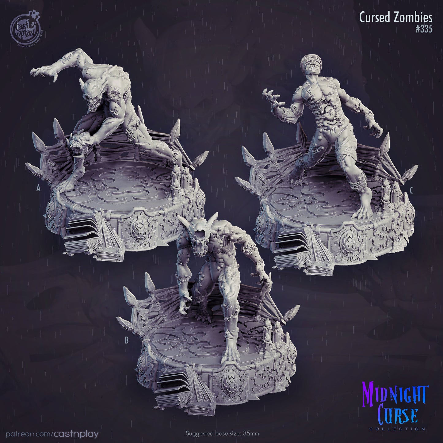 Cursed Zombies - 32mm scaled miniature - D&D - Pathfinder - 40K - Fantasy Mini - Cast n play