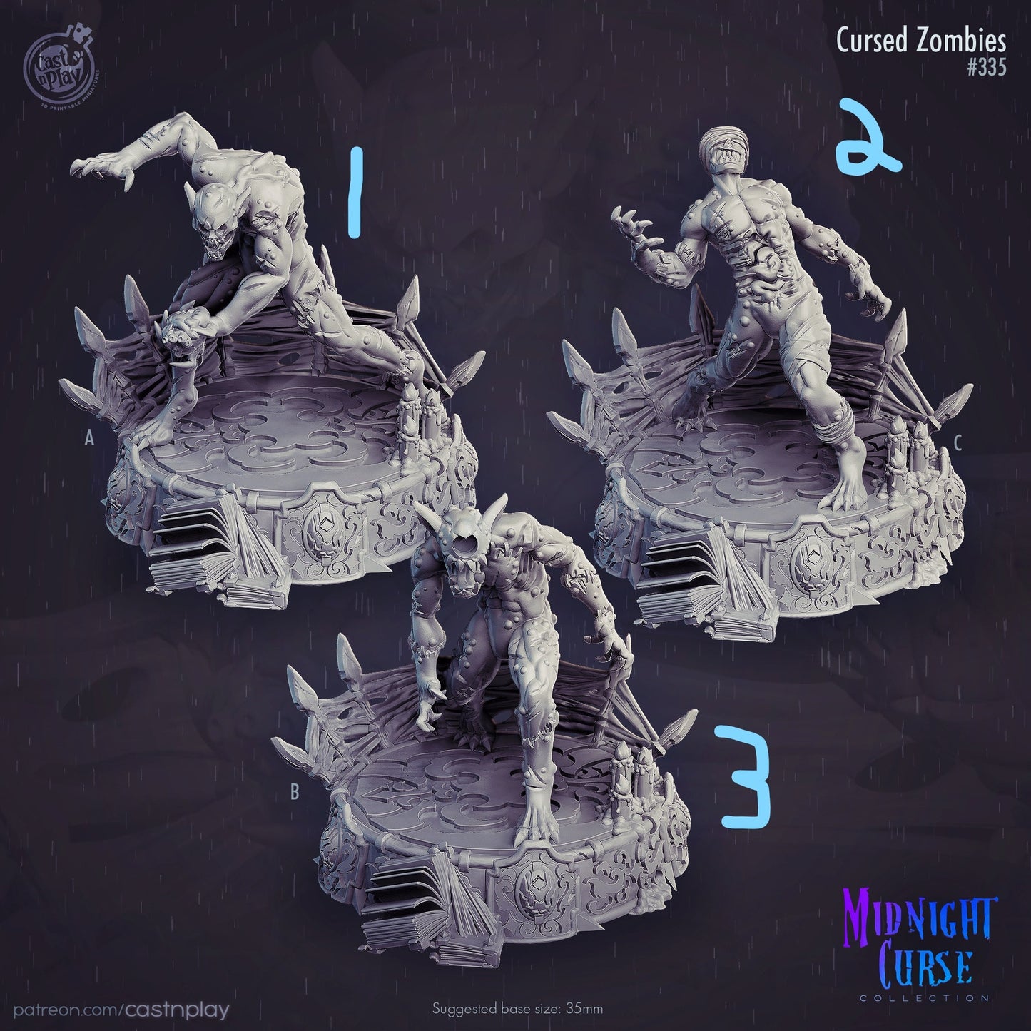 Cursed Zombies - 32mm scaled miniature - D&D - Pathfinder - 40K - Fantasy Mini - Cast n play