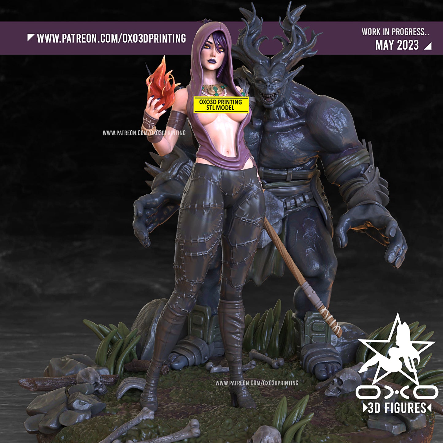 Morrigan and Ogre - Dragon Age - 3d printed - Fan Art - Figure - UNPAINTED