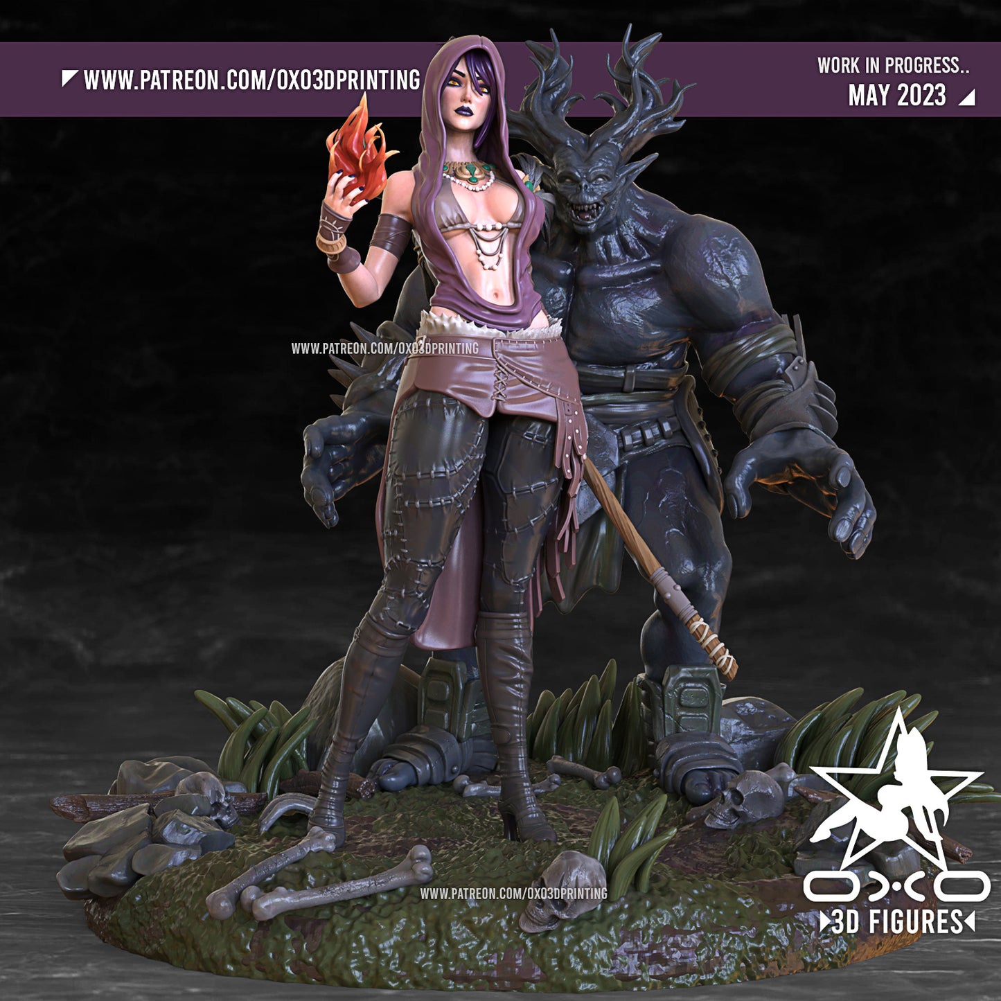 Morrigan and Ogre - Dragon Age - 3d printed - Fan Art - Figure - UNPAINTED