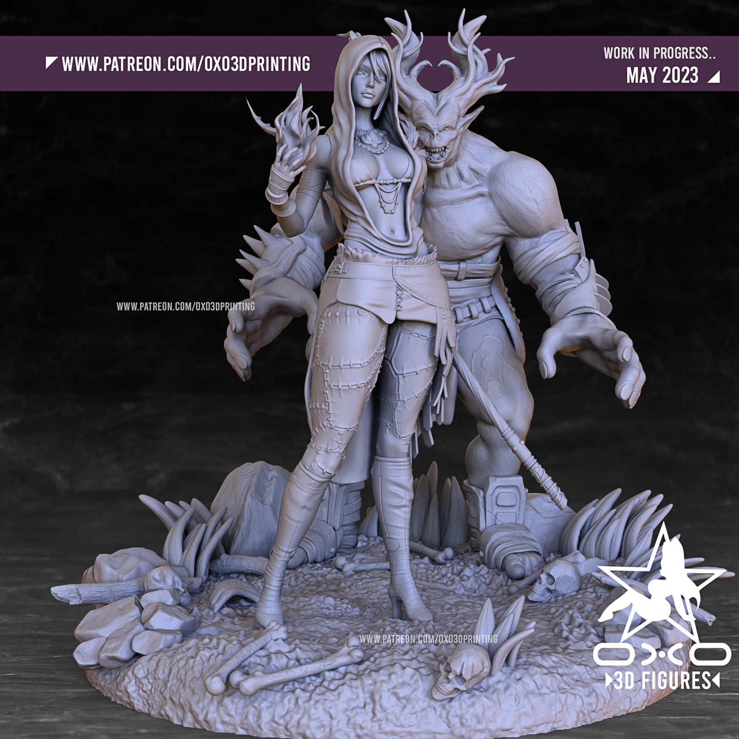 Morrigan and Ogre - Dragon Age - 3d printed - Fan Art - Figure - UNPAINTED