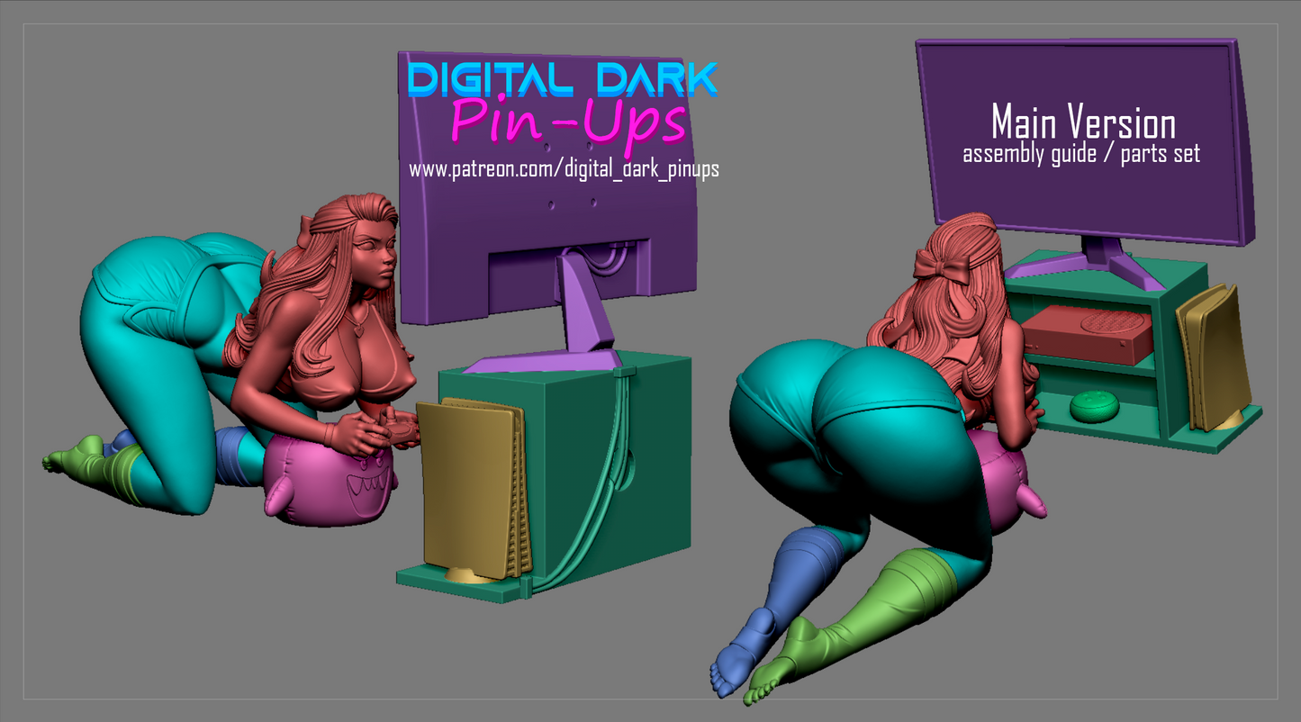 Gamer Girl 5 - sfw - NSFW - unpainted - 3d printed - figurine - diorama