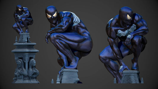 Black suit spider-man (fan art) - 24in/2ft  - Unpainted - 3d printed - figurine - statue