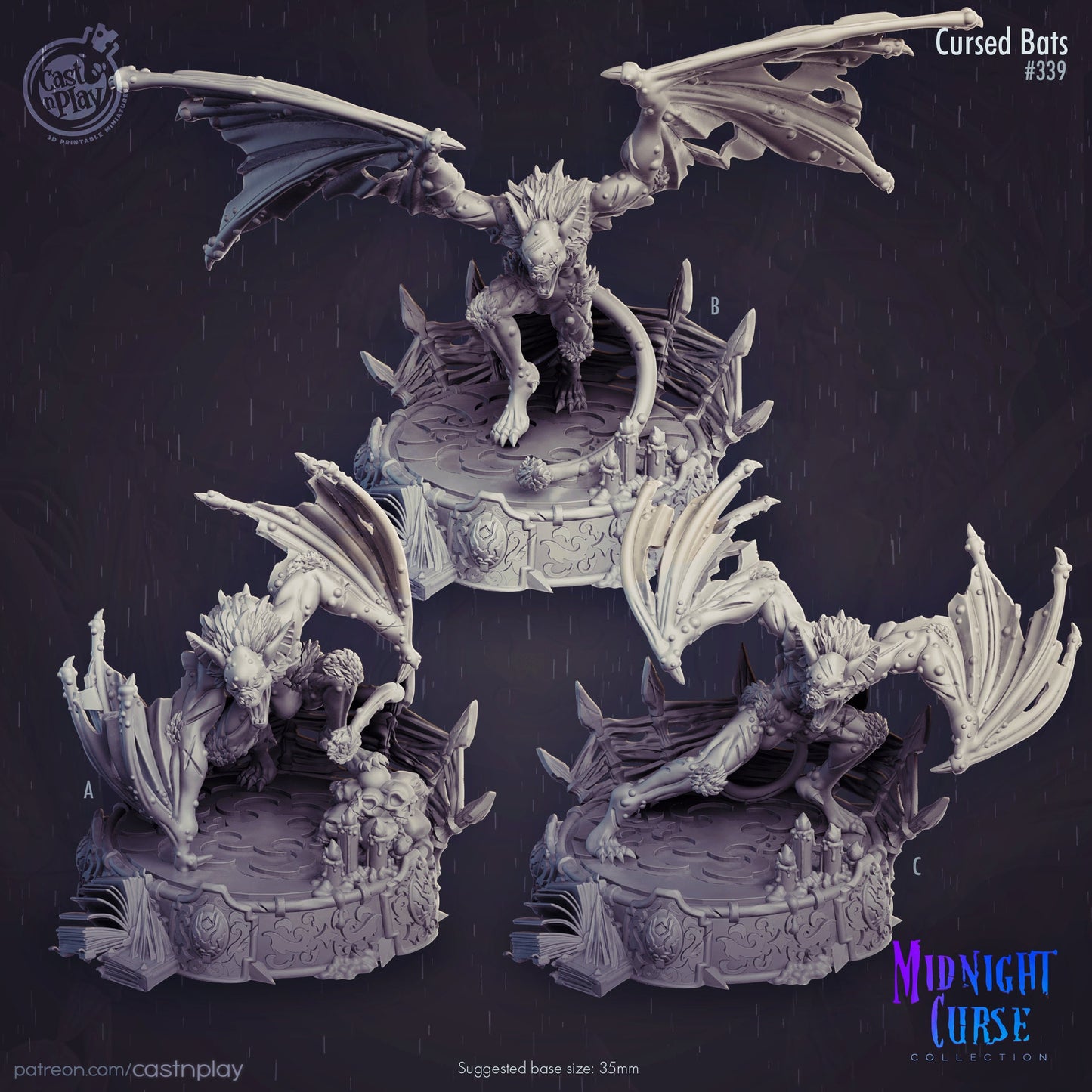 Cursed Bats - 32mm scaled miniature - D&D - Pathfinder - 40K - Fantasy Mini - Cast n play