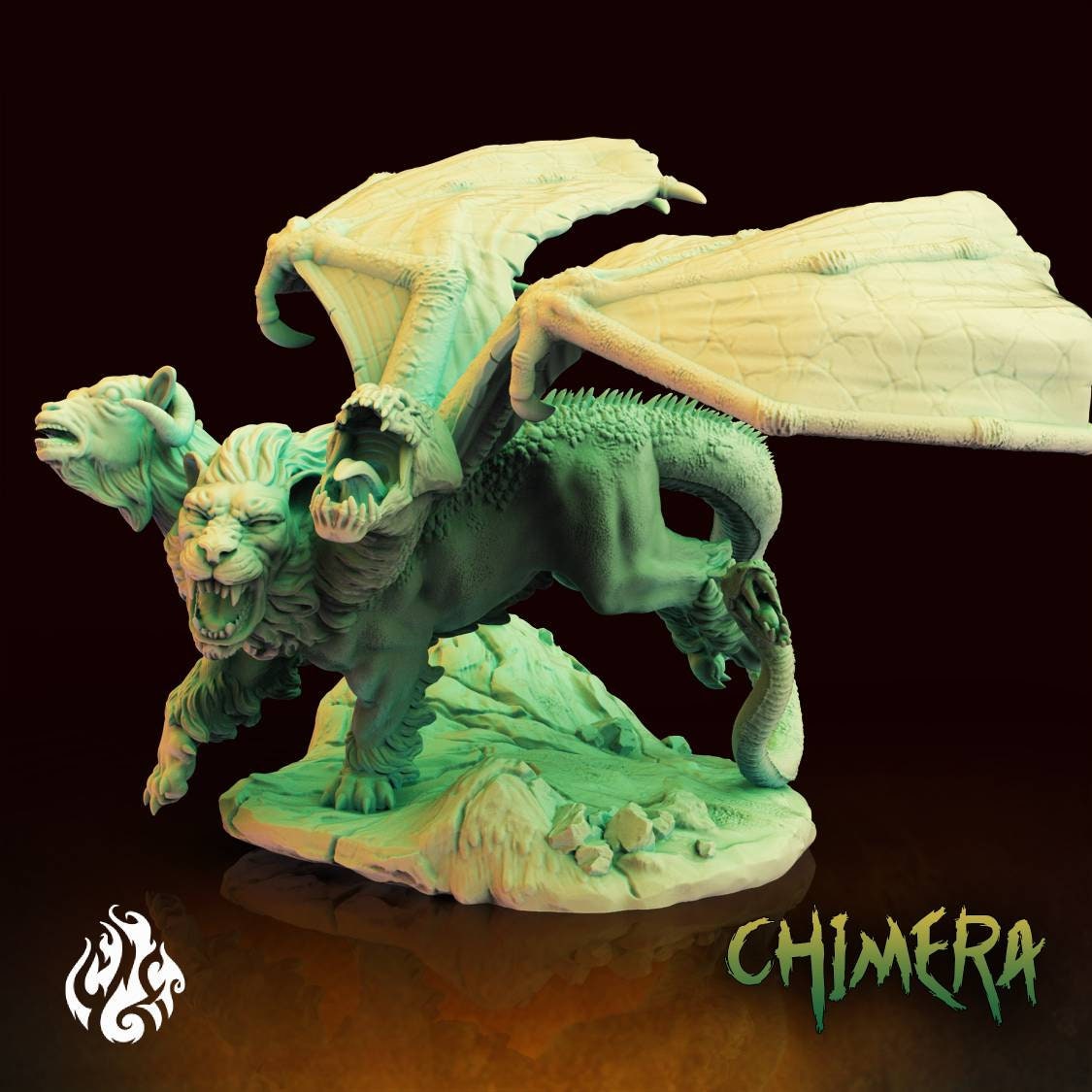 Chimera monster - 28mm-74mm miniature - D&D - pathfinder - 40k - crippled good foundry mini