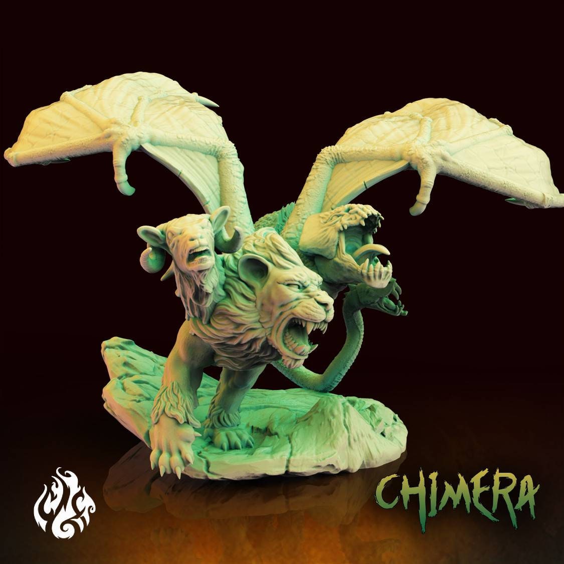 Chimera monster - 28mm-74mm miniature - D&D - pathfinder - 40k - crippled good foundry mini