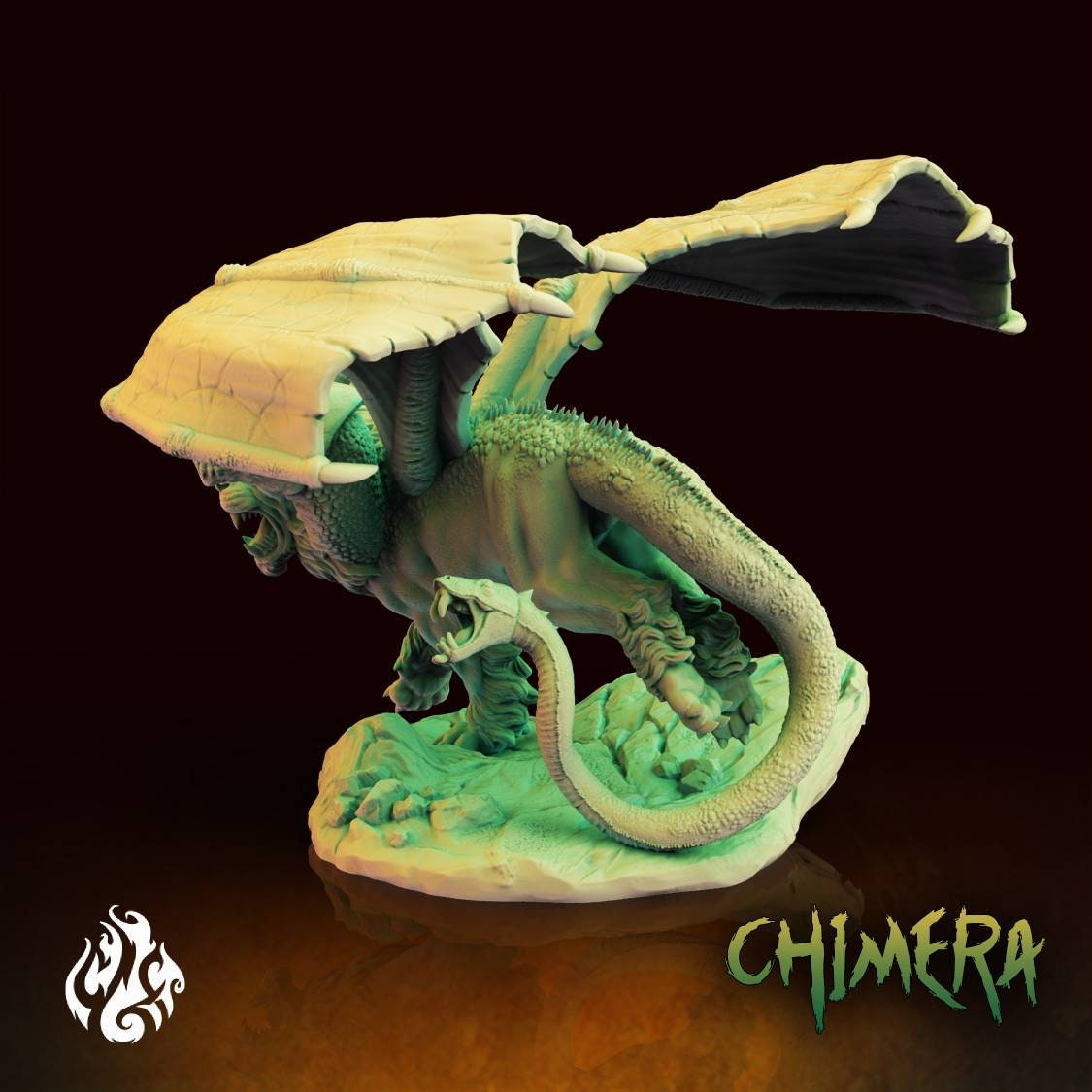 Chimera monster - 28mm-74mm miniature - D&D - pathfinder - 40k - crippled good foundry mini