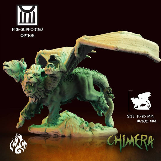 Chimera monster - 28mm-74mm miniature - D&D - pathfinder - 40k - crippled good foundry mini