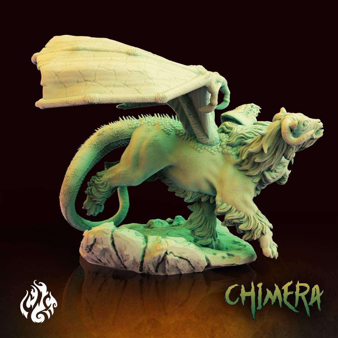 Chimera monster - 28mm-74mm miniature - D&D - pathfinder - 40k - crippled good foundry mini