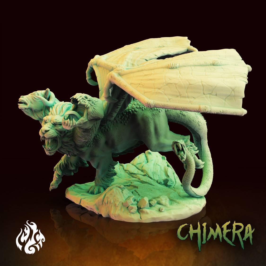 Chimera monster - 28mm-74mm miniature - D&D - pathfinder - 40k - crippled good foundry mini