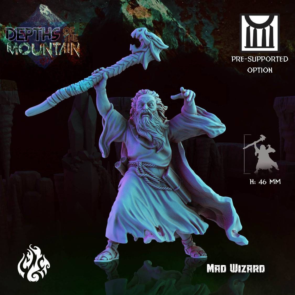 Mad Wizard - 32mm - D&D - pathfinder - tabletop - rpg - fantasy miniature - crippled God Foundry