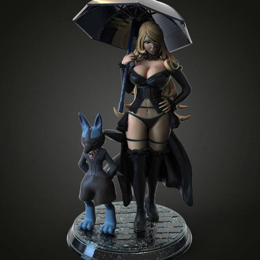 Cynthia and Lucario - pokemon - Sexy - 3d print- fan art - UNPAINTED - FIGURINE