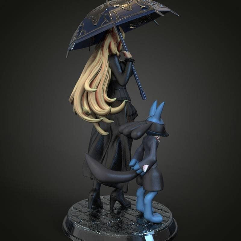 Cynthia and Lucario - pokemon - Sexy - 3d print- fan art - UNPAINTED - FIGURINE