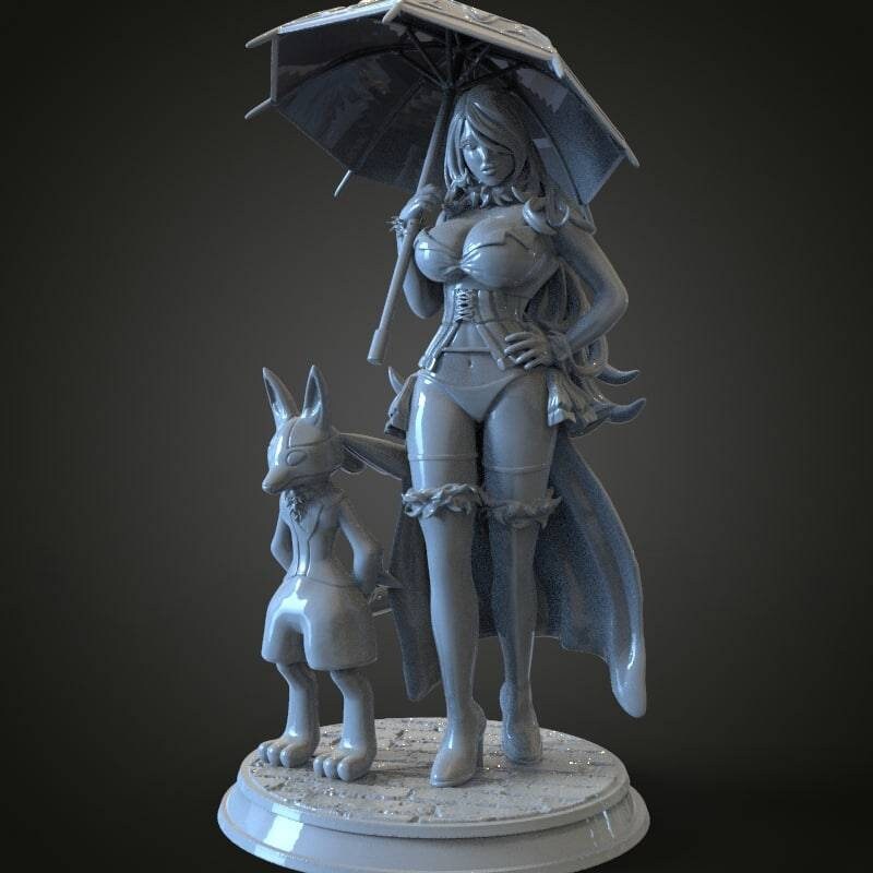 Cynthia and Lucario - pokemon - Sexy - 3d print- fan art - UNPAINTED - FIGURINE