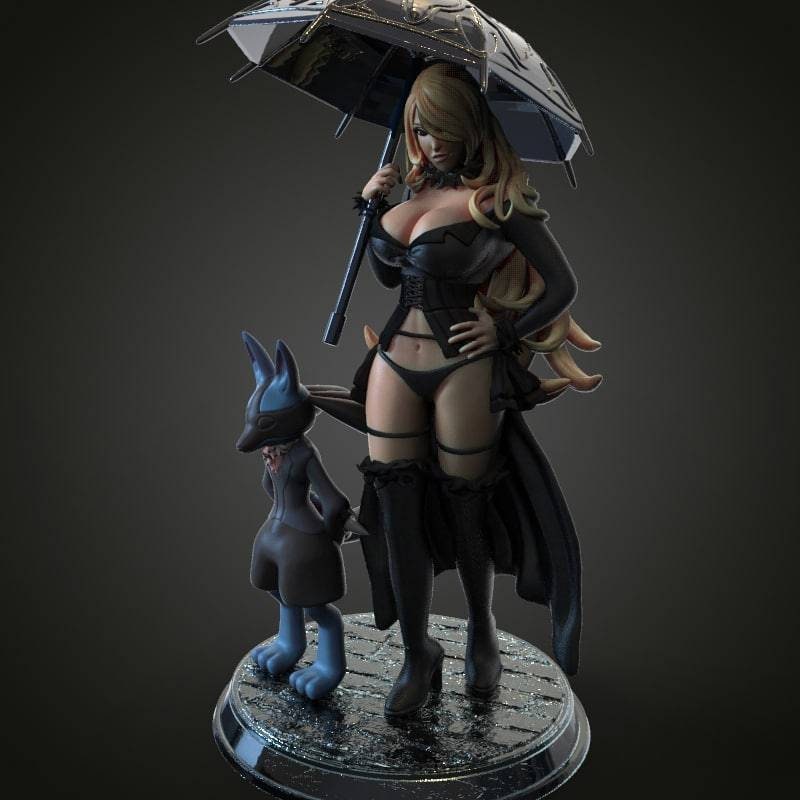 Cynthia and Lucario - pokemon - Sexy - 3d print- fan art - UNPAINTED - FIGURINE