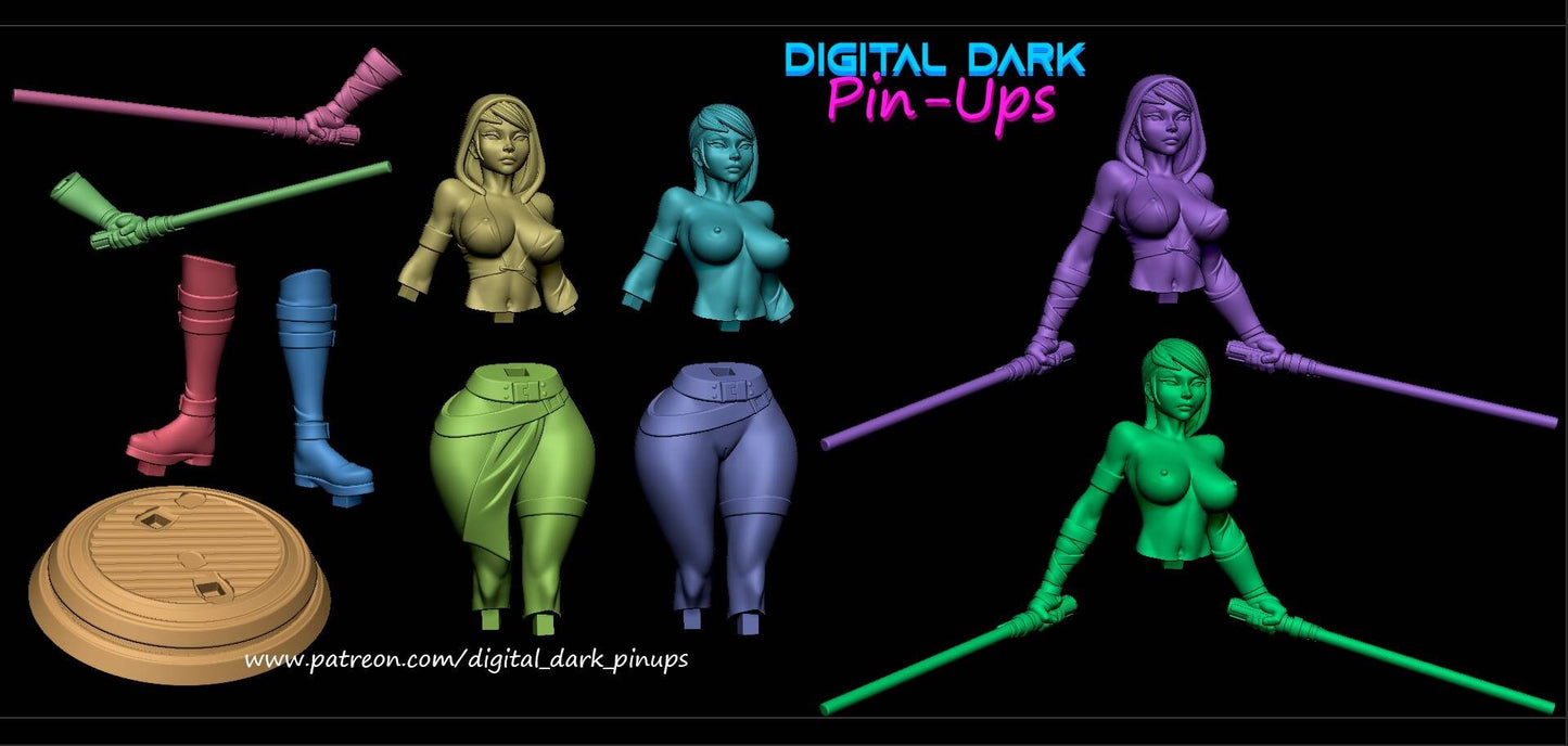 Jedi ‐ Girl - digital - dark - Pinups - Sexy -3d printed - sfw- NSFW - UNPAINTED - 3d printed - figurine