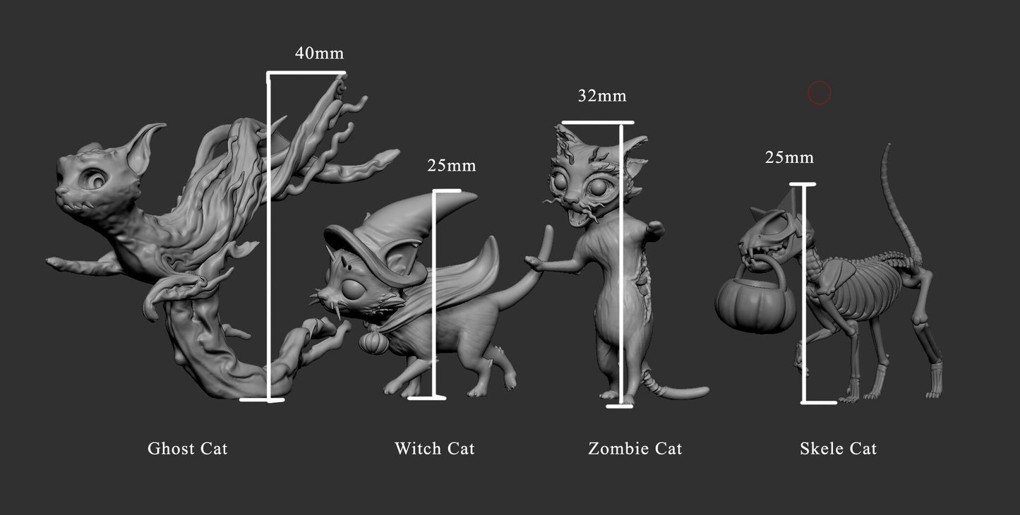 Adorable Nightmares - Skele cat - Ghost Cat - Witch Cat- Zombie Cat - 32mm - scale - Fantasy - RPG - DND - Miniature - MiniMonsterMayhem