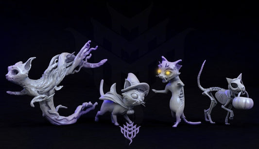 Adorable Nightmares - Skele cat - Ghost Cat - Witch Cat- Zombie Cat - 32mm - scale - Fantasy - RPG - DND - Miniature - MiniMonsterMayhem