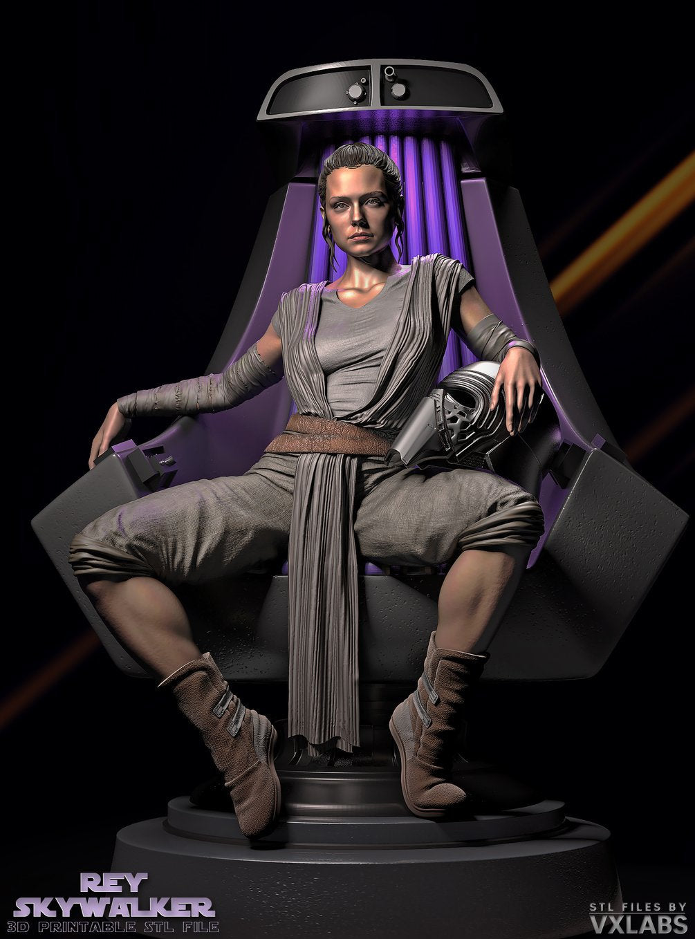 Rey on the throne -SFW - NSFW - unpainted - 3d printing - fan art
