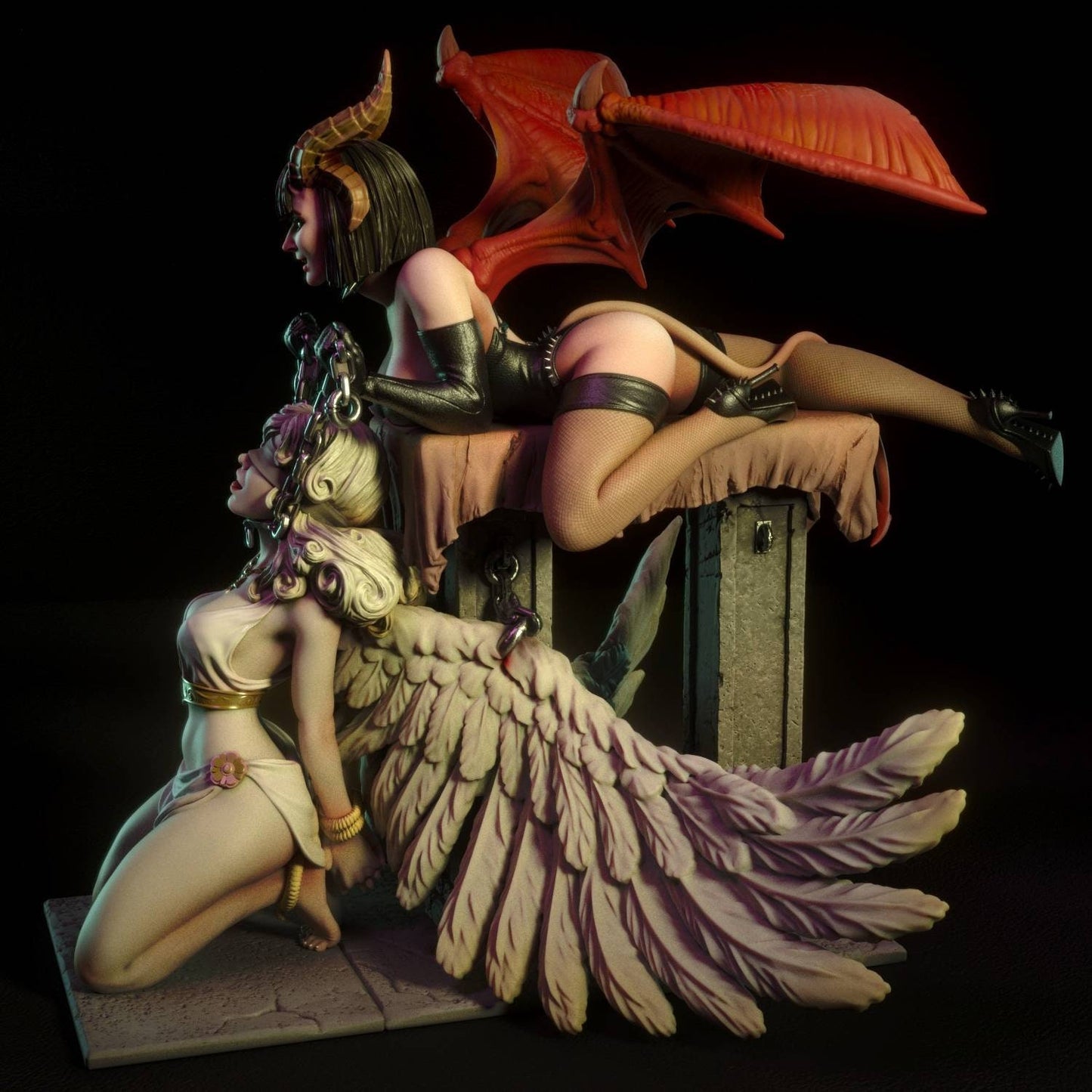 Demon dominatrix with angel - unpainted - sfw - NSFW - model - diorama