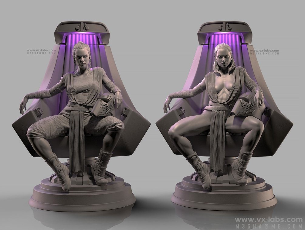 Rey on the throne -SFW - NSFW - unpainted - 3d printing - fan art