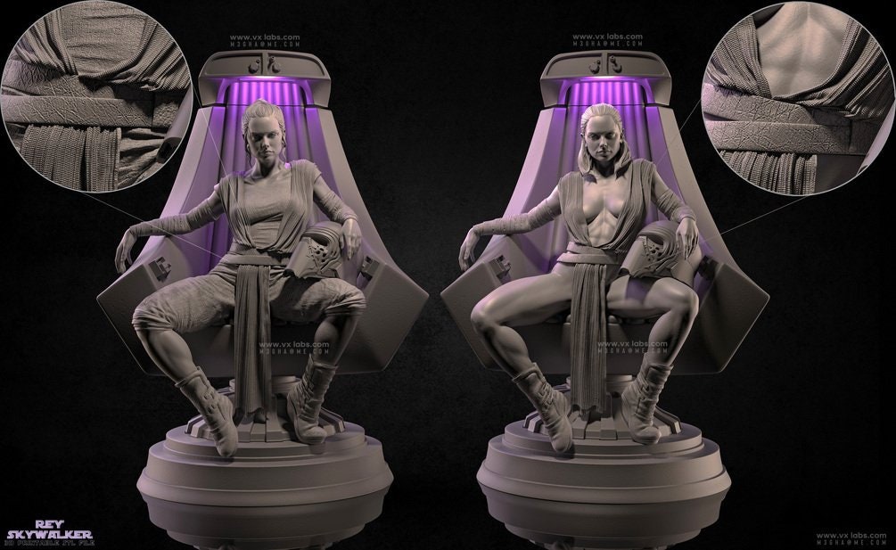 Rey on the throne -SFW - NSFW - unpainted - 3d printing - fan art