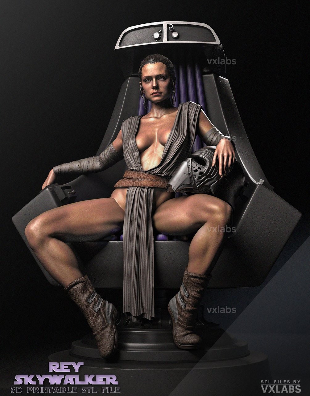 Rey on the throne -SFW - NSFW - unpainted - 3d printing - fan art