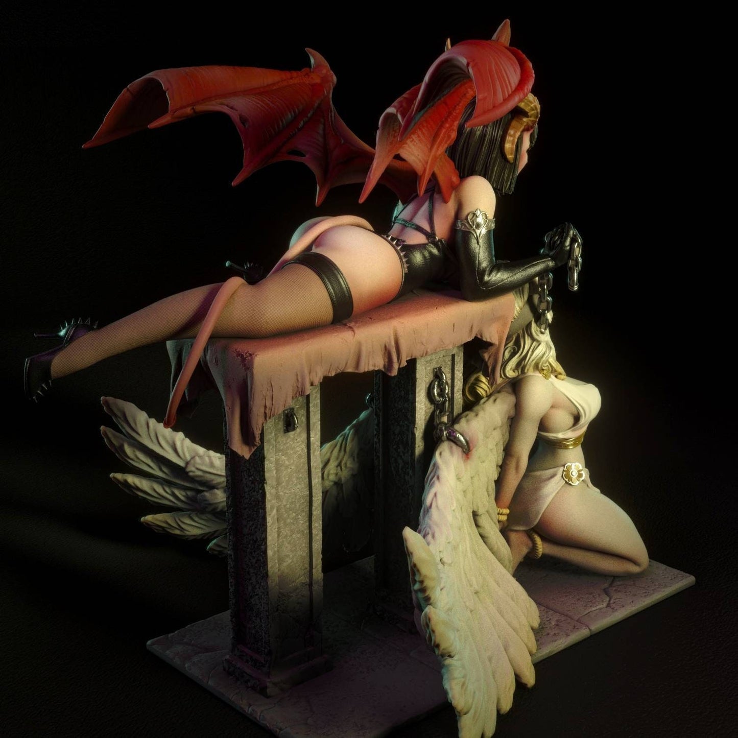 Demon dominatrix with angel - unpainted - sfw - NSFW - model - diorama