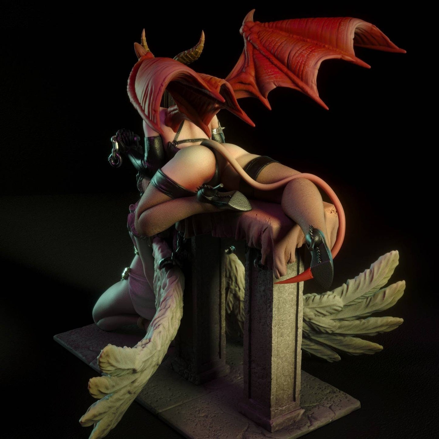 Demon dominatrix with angel - unpainted - sfw - NSFW - model - diorama