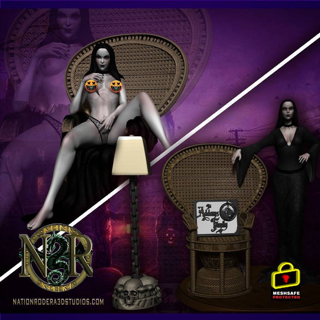 Morticia Adam's - sfw - nsfw - unpainted - 3d printed model - fan art