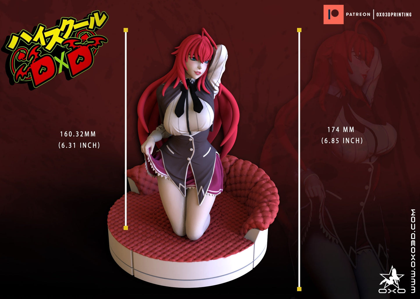 Rias Gremory Kneeling - Sfw - NSFW - Unpainted - 3d printed model - Fan art