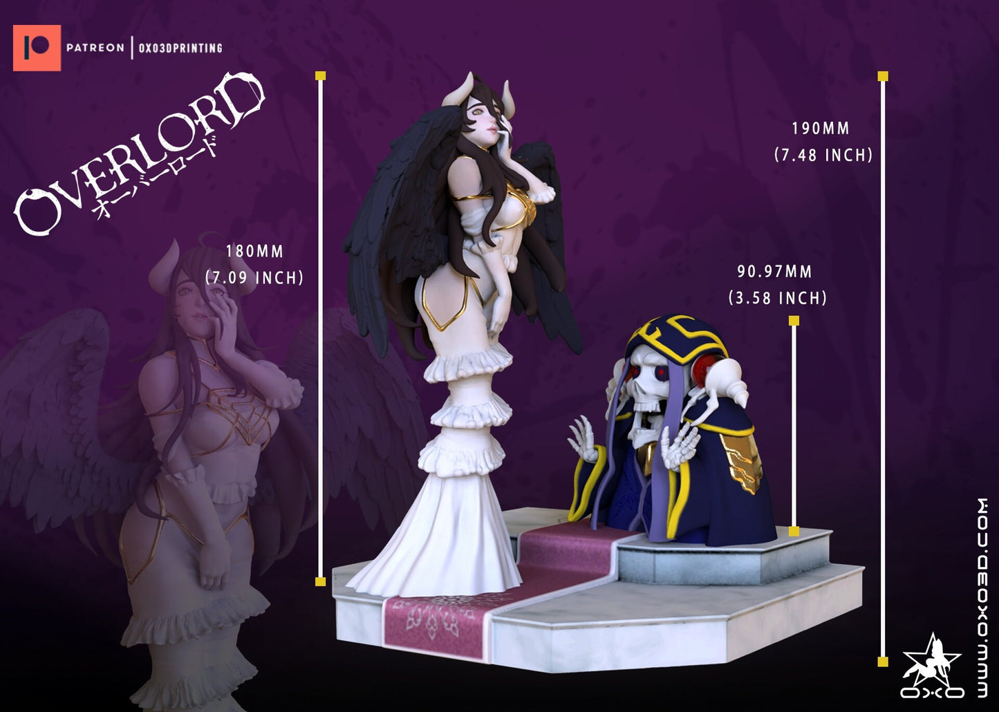 Albedo Overlord w/ Ainz Ooal Gown - sfw - nsfw - unpainted - 3d printed model - fan art