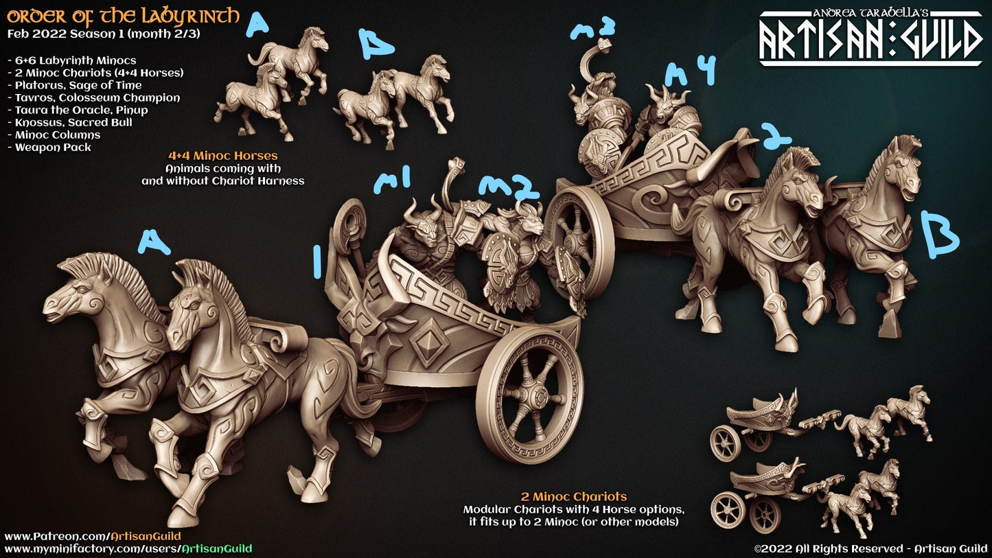 Minoc Horses and Chariots - Order of the Laybrinth - 3d printed - Table top - Miniatures - D&D - Pathfinder - Artisan Guild