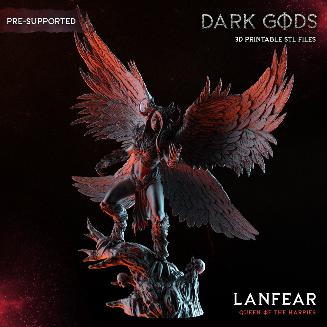 Dark Gods Lanfear Queen of the harpies  - 32 mm - 3d printed - fantasy - Table top - RPG - DND - Pathfinder - Miniature - Unpainted