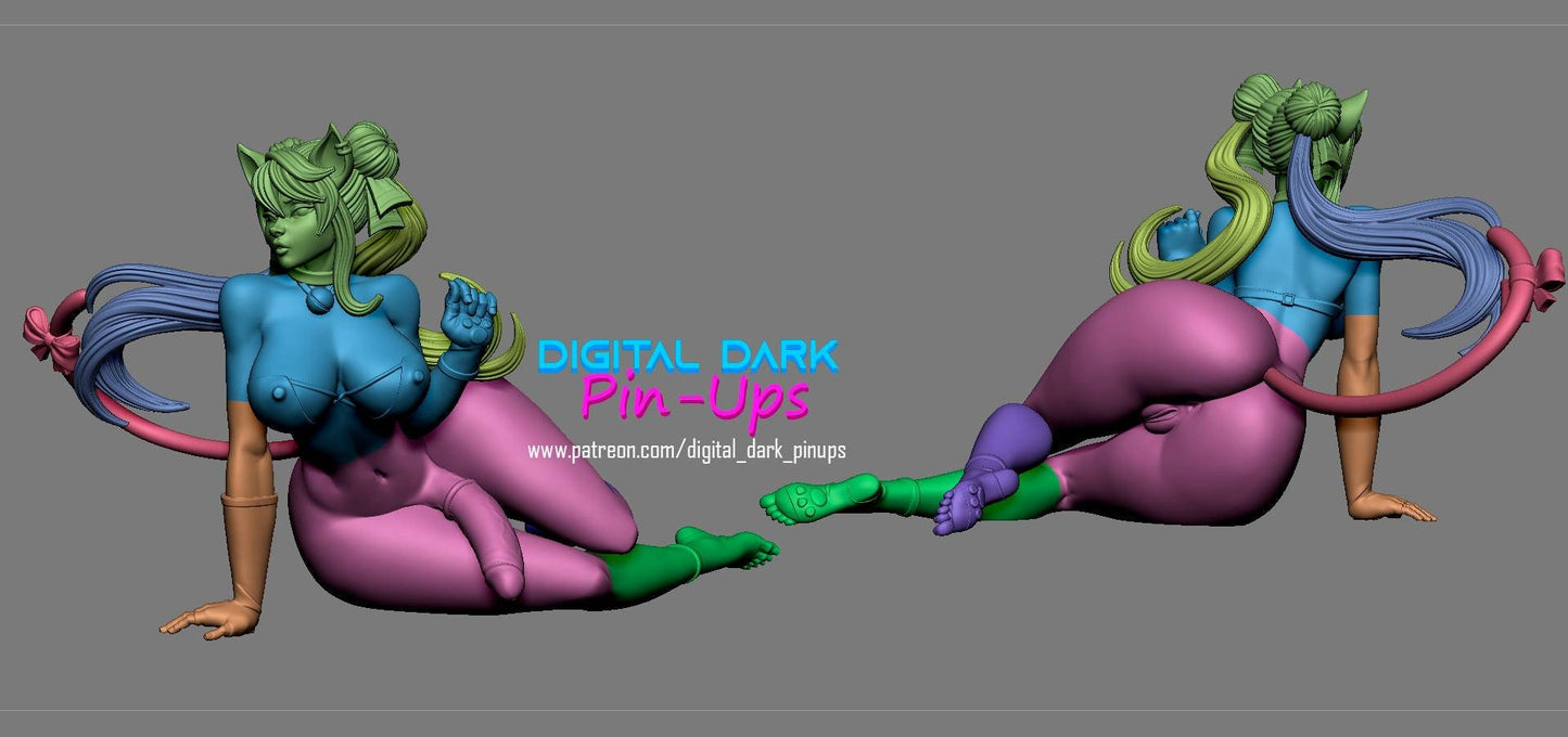 Furry Kitty Niko - digital dark pinups - sfw - nsfw - unpainted - 3d printed - figurine