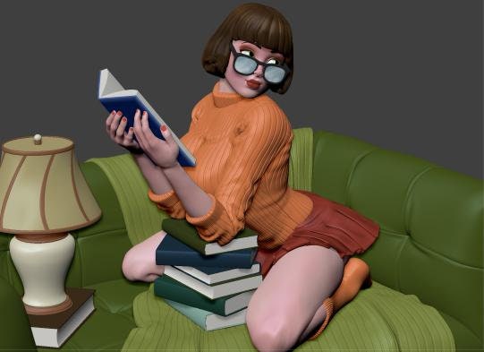 Velma dinkly - Sexy - with books on sofa (fan art) - unpainted - 3d printed - figure